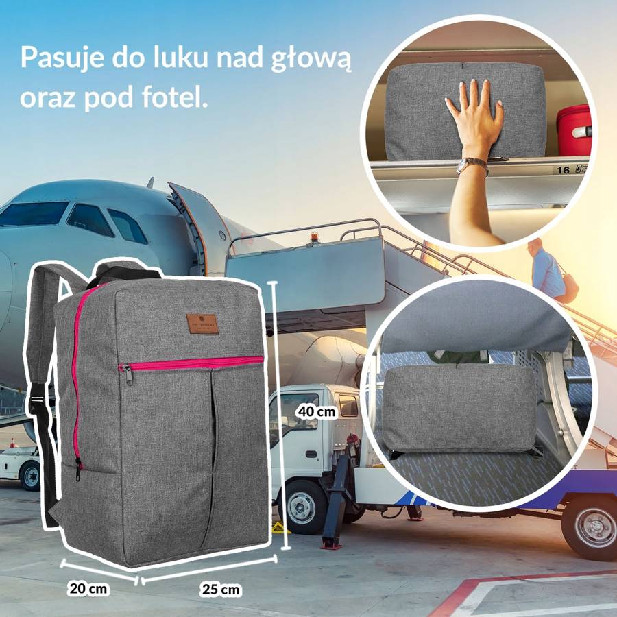 Дорожный рюкзак для ручной клади 40 x 20 x 25 PETERSON PP-GREY-PINK Дорожный рюкзак для ручной клади 40 x 20 x 25 PETERSON PP-GREY-PINK