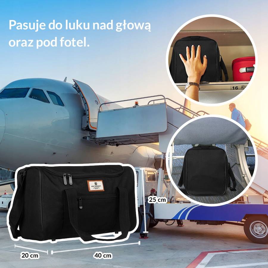 Дорожная сумка для ручной клади 40 x 20 x 25 PETERSON BPT-02-BLACK Дорожная сумка для ручной клади 40 x 20 x 25 PETERSON BPT-02-BLACK