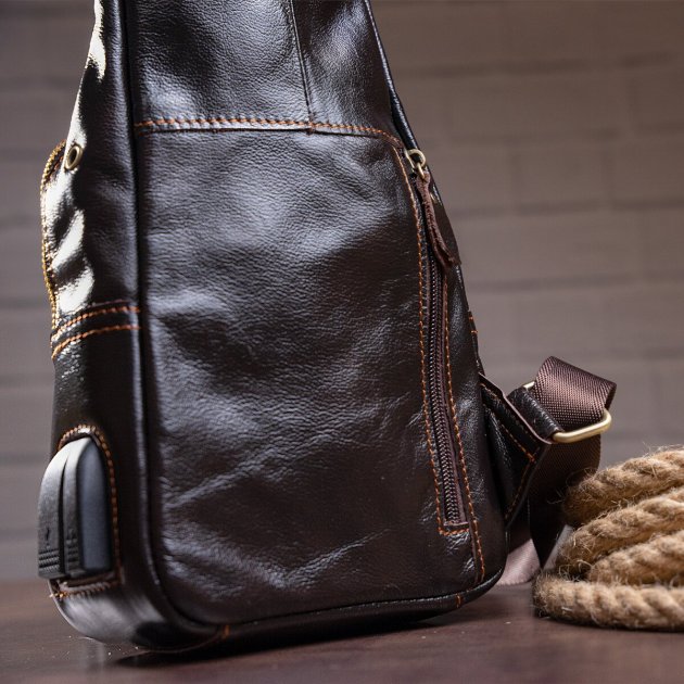 Сумка-слинг кожаная DNK Leather dnk-14838 коричневая Сумка-слинг кожаная DNK Leather dnk-14838 коричневая