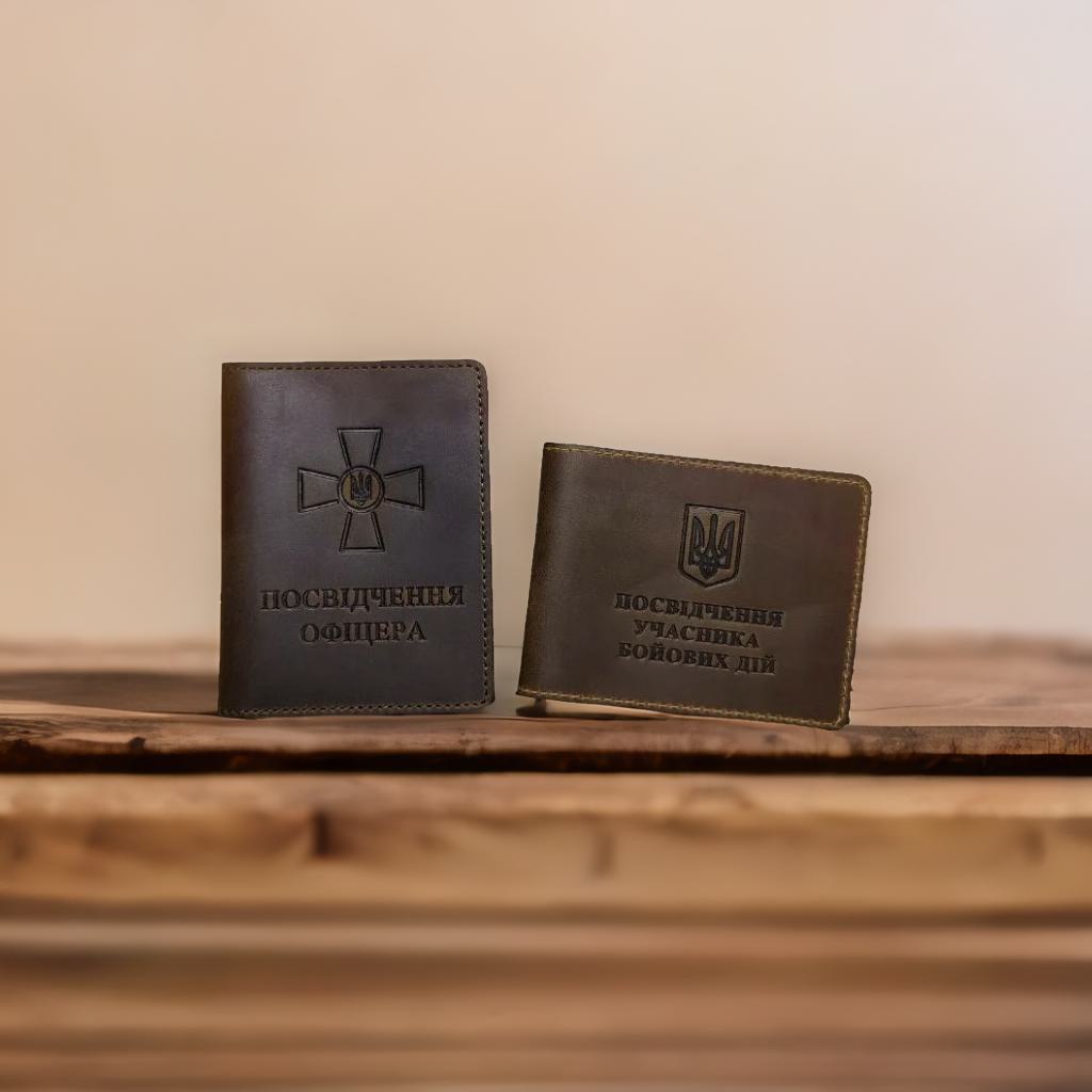 Набір обкладинок для посвідчення УБД та посвідчення офіцера DNK Leather SET-UBD-Officer-col.G оливковий