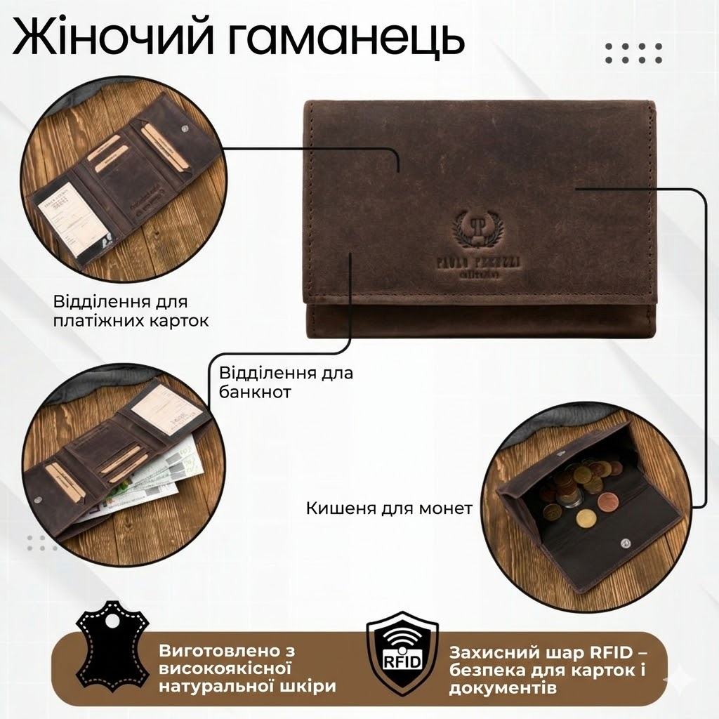Гаманець жіночий шкіряний Paolo Peruzzi T-33-HBR Гаманець жіночий шкіряний Paolo Peruzzi T-33-HBR